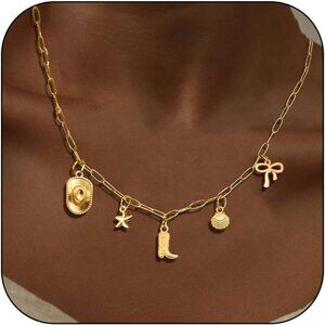 JAVARNV Gold Necklace Cowgirl Charm Western & Boho Jewelry for Country Outfits